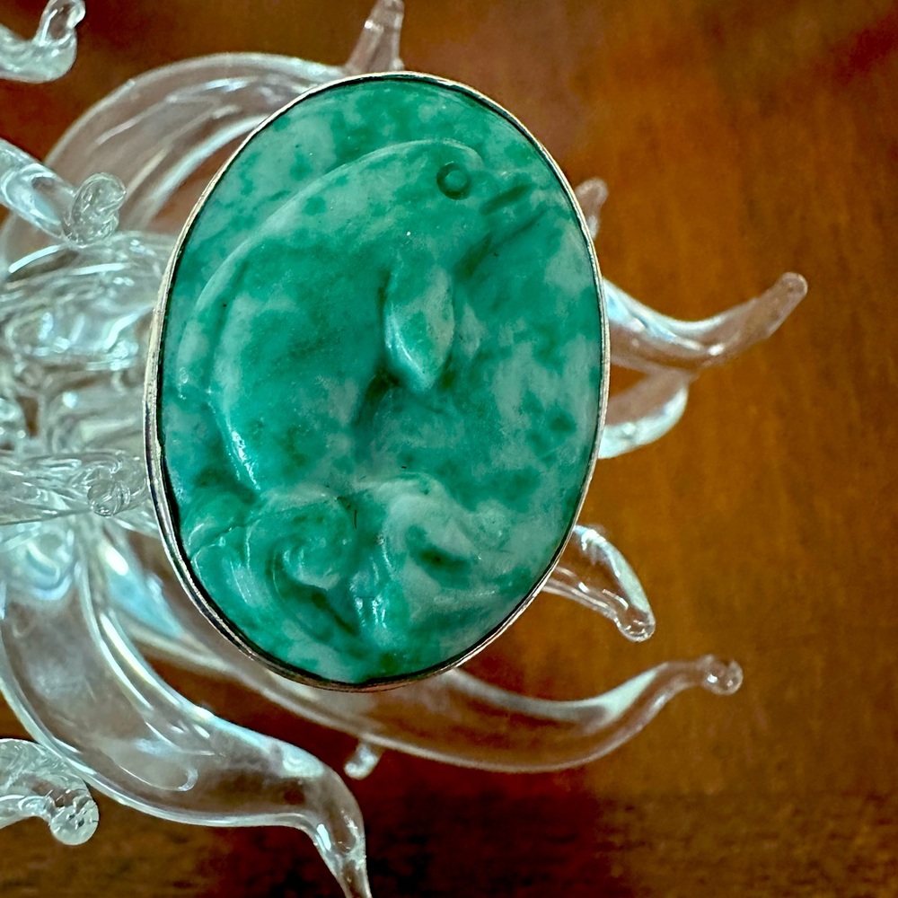 Sarda Brand Jade Dolphin Sterling Ring